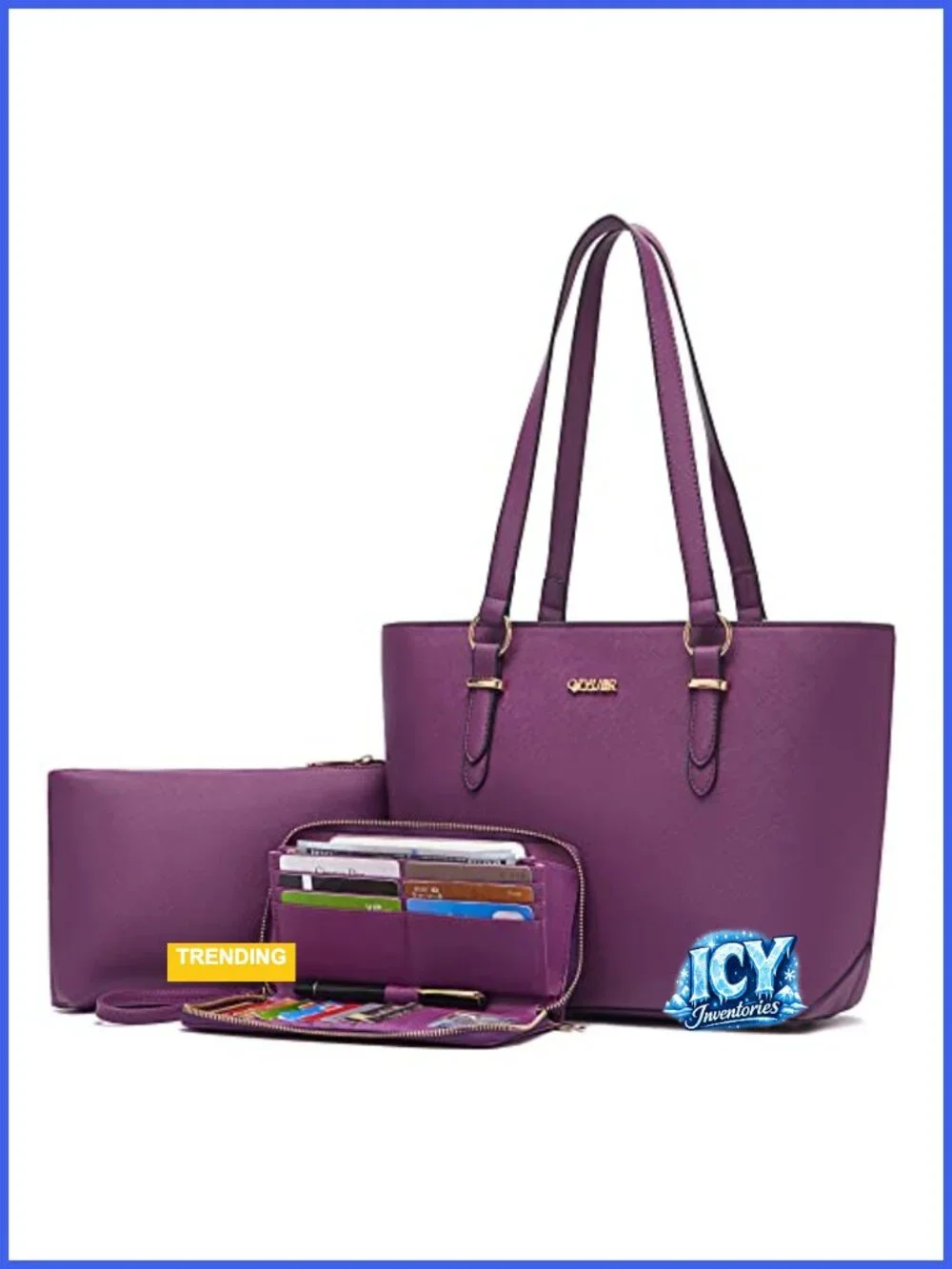 Women's 3PC Tote & Wallet Set RFID Blocking Vegan PU Satchel Purse